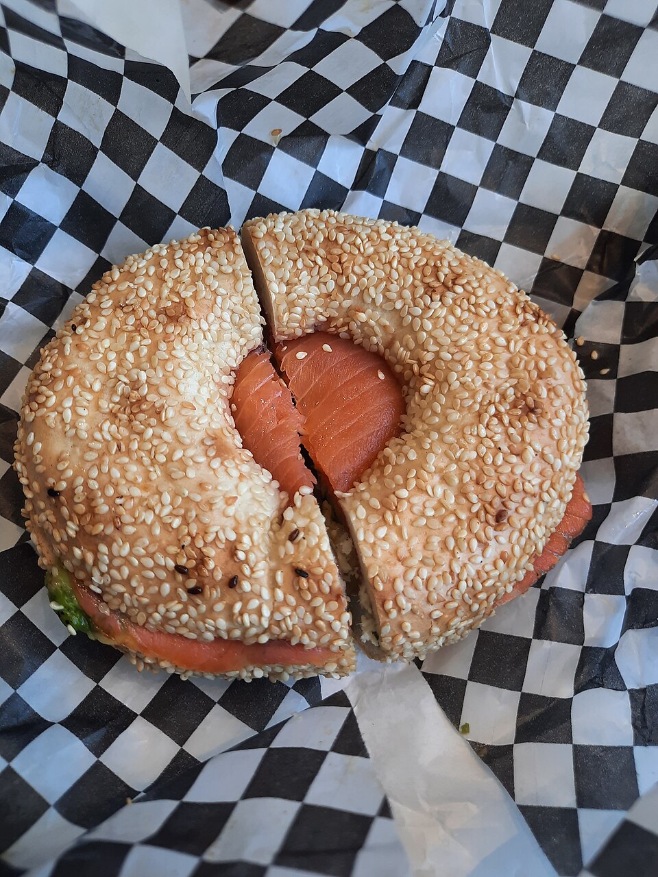 Giant filled bagel ring, sliced